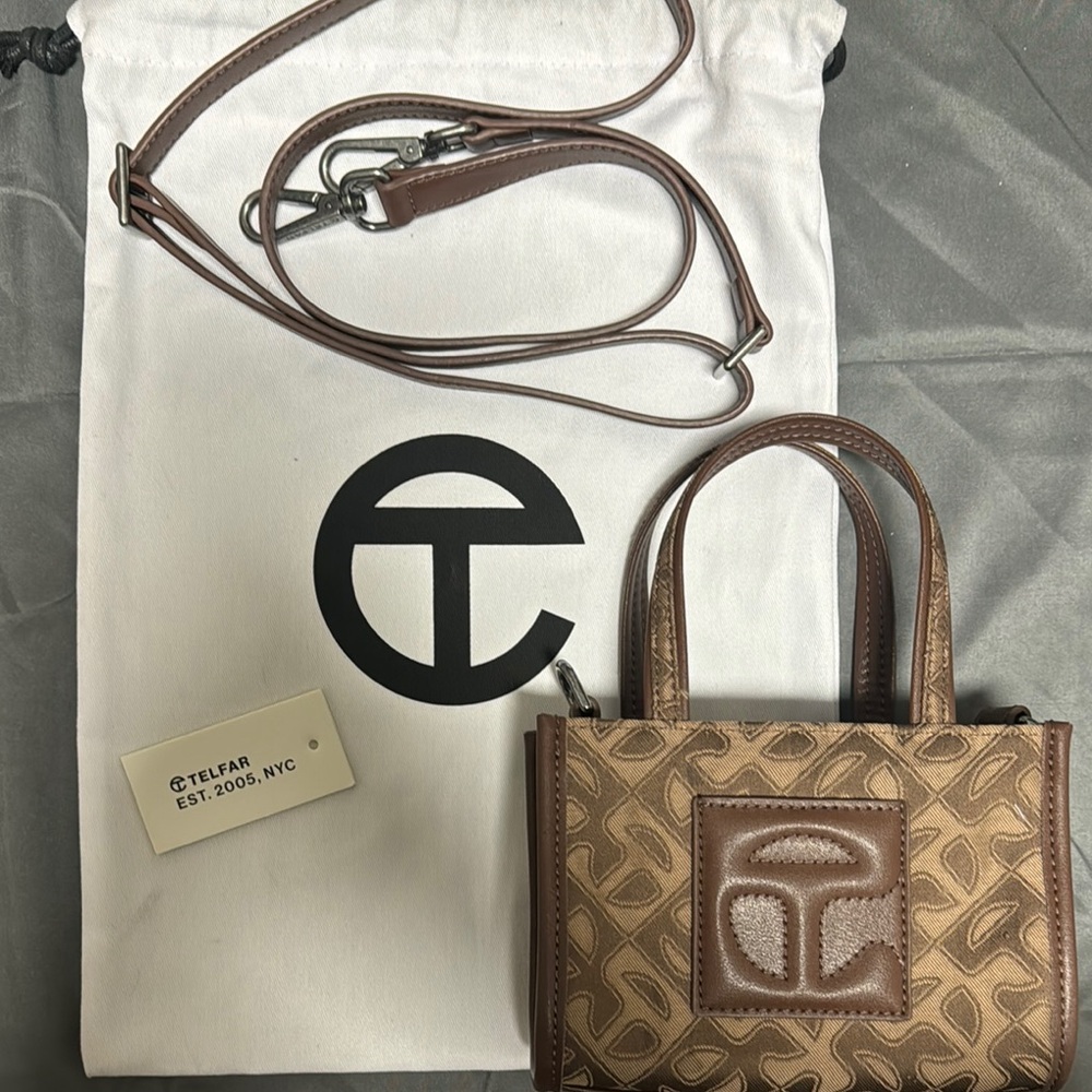 Telfar Brown Mini Shopper Bag with Iconic Monogram
